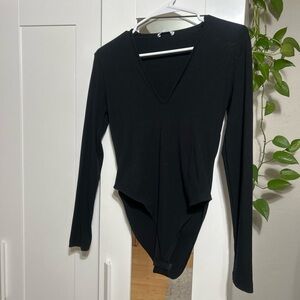 Zara Black V-Neck Long Sleeve Bodysuit